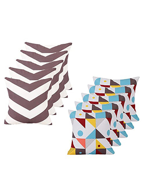 

Ferns N Petals Pack Of 10 Printed Square Cushion Covers, Multi