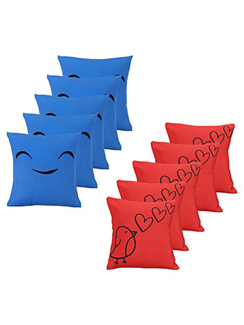 

Ferns N Petals Blue & Red Set of 10 Abstract Square Cushion Covers