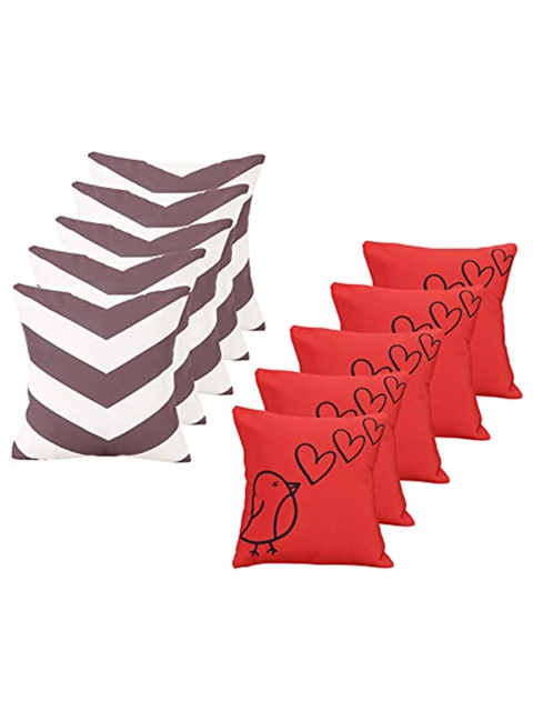 

Ferns N Petals White & Red Set of 10 Abstract Square Cushion Covers