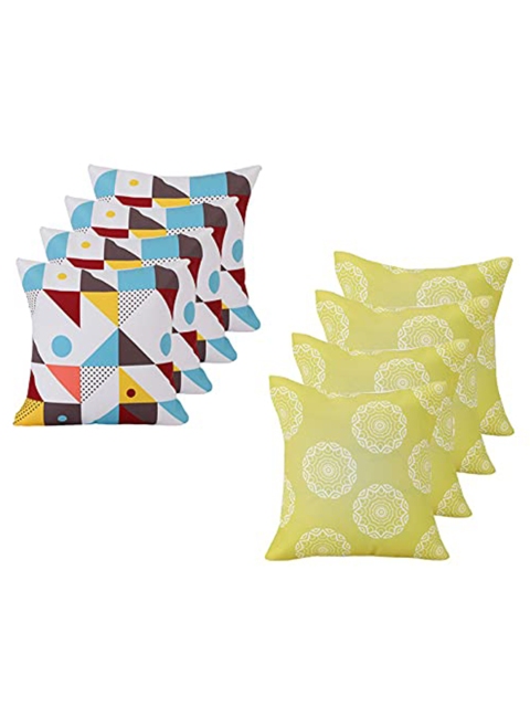 

Ferns N Petals Pack Of 8 Printed Square Cushion Covers, White