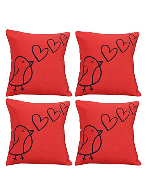 

Ferns N Petals Set of 4 Abstract Square Cushion Covers, Red