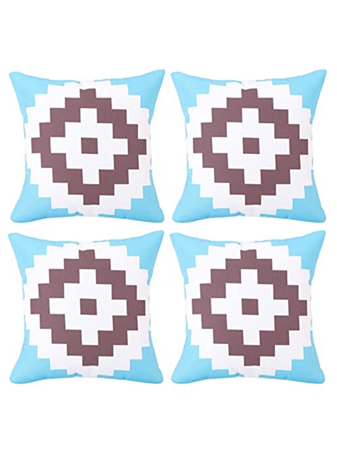 

Ferns N Petals White & Blue Set of 4 Abstract Square Cushion Covers