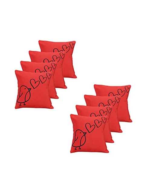 

Ferns N Petals Set Of 8 Red & Black Beautiful Sparrow Printed Square Cushion Covers