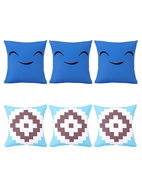 

Ferns N Petals Blue & White Set of 6 Abstract Square Cushion Covers