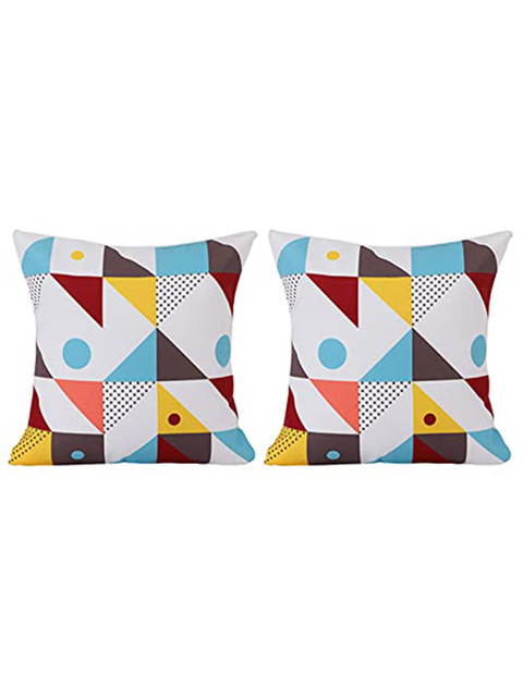 

Ferns N Petals Set Of 2 White & Black Geometric Printed Square Cushion Covers