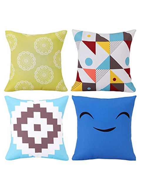 

Ferns N Petals Multicoloured Set of 4 Geometric Square Cushion Covers, Multi