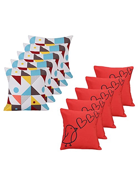 

Ferns N Petals Red & White Set of 10 Geometric Square Cushion Covers