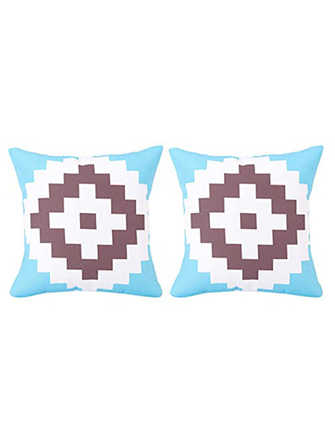 

Ferns N Petals Set Of 2 White & Blue Printed Square Cushion Covers