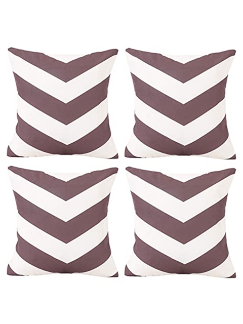 

Ferns N Petals Set Of 4 Purple & White Geometric Printed Square Cushion Covers