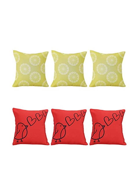 

Ferns N Petals Set of 6 Abstract Square Cushion Covers, Red
