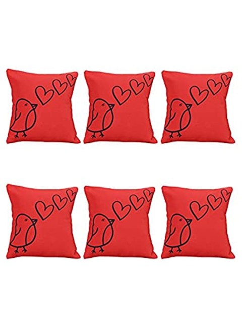 

Ferns N Petals Red & Black Set of 6 Abstract Square Cushion Covers