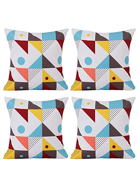 

Ferns N Petals White & Blue Set of 4 Geometric Square Cushion Covers