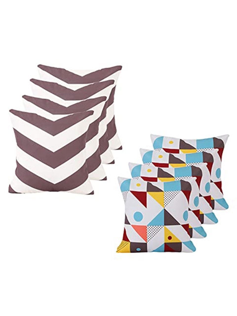 

Ferns N Petals White & Purple Set of 8 Abstract Square Cushion Covers