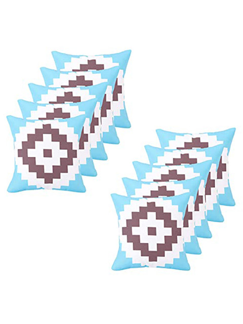 

Ferns N Petals Blue & White Set of 10 Digital Printed Square Cushion Covers