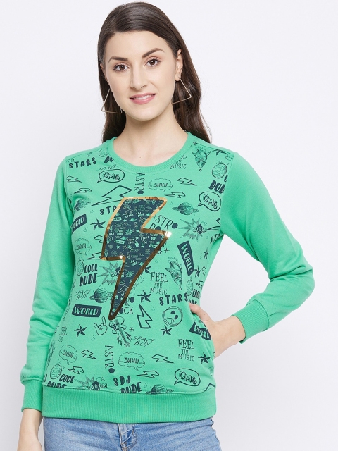 

Duke Women Green Printed Round Neck Sweatshirt
