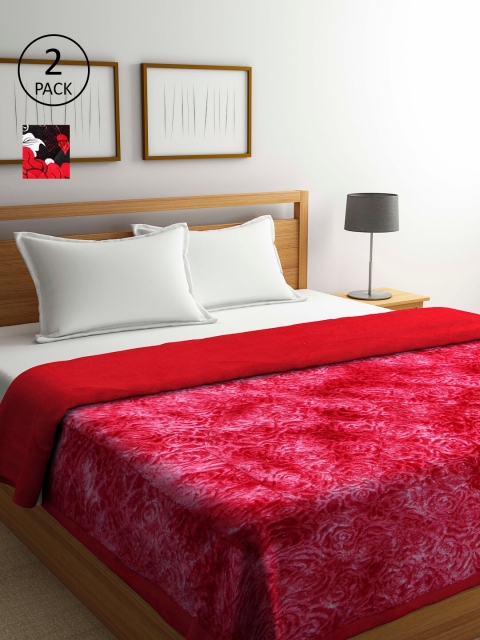 

KLOTTHE Set Of 2 Printed Heavy Winter 800 GSM Double Bed Quilt, Red