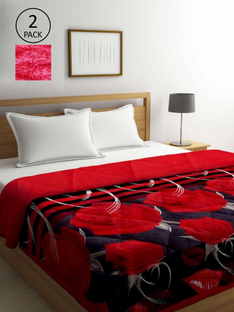 

KLOTTHE Set of 2 Floral Heavy Winter Double Bed Quilt, Magenta