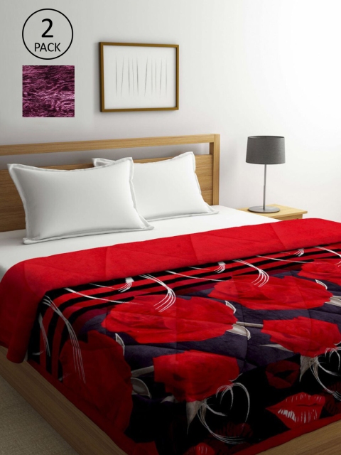 

KLOTTHE Purple & Blue Set of 2 Floral Heavy Winter Double Bed Quilt