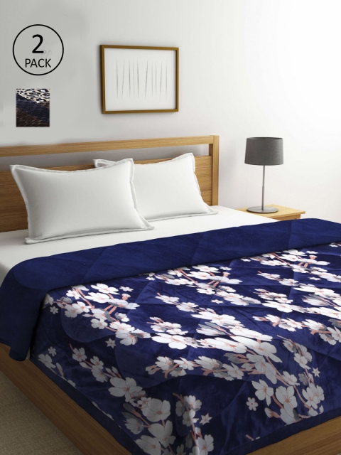 

KLOTTHE Brown & White Set of 2 Floral Heavy Winter Double Bed Quilt