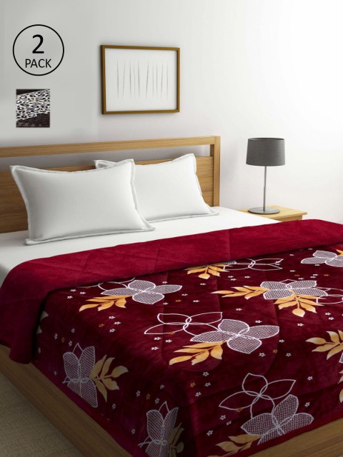 

KLOTTHE Maroon & Coffee Brown Set of 2 Ethnic Motifs Heavy Winter Double Bed Quilts