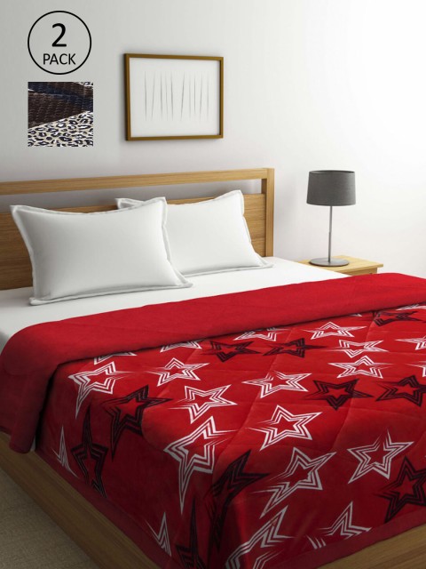 

KLOTTHE Set Of 2 Printed Heavy Winter 800 GSM Double Bed Quilt, Red