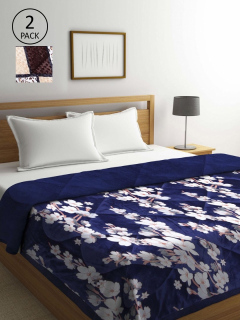 

KLOTTHE Blue & White Set of 2 Floral Heavy Winter Double Bed Quilt