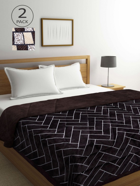 

KLOTTHE Brown & Coffee Brown Set of 2 Geometric Heavy Winter Double Bed Quilt