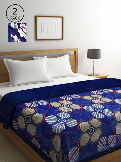 

KLOTTHE Blue & White Set of 2 Floral Heavy Winter Double Bed Quilt