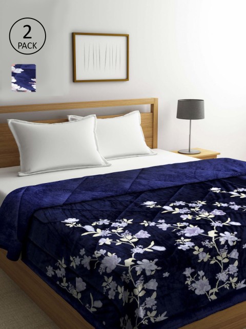 

KLOTTHE Blue & White Set of 2 Floral Heavy Winter Double Bed Quilt
