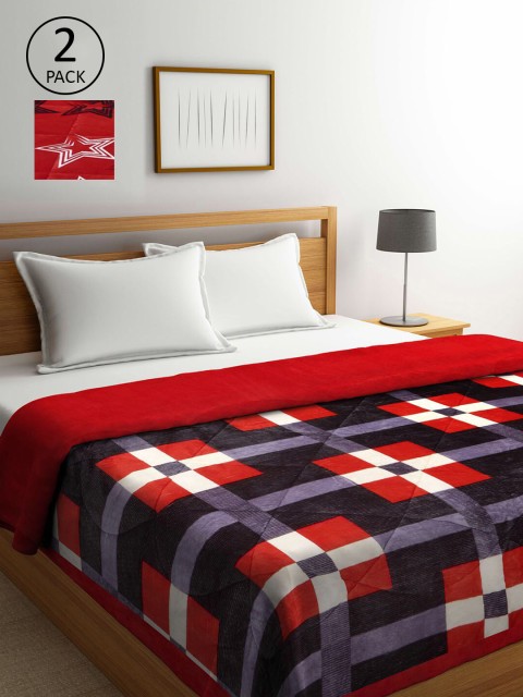 

KLOTTHE Multicoloured Set of 2 Geometric Heavy Winter Double Bed Quilt, Multi