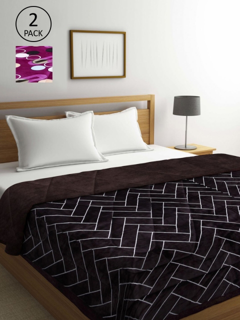 

KLOTTHE Brown & Purple Set of 2 Geometric Heavy Winter Double Bed Quilt