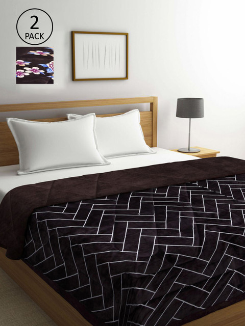 

KLOTTHE Set of 2 Geometric Heavy Winter Double Bed Quilt, Brown