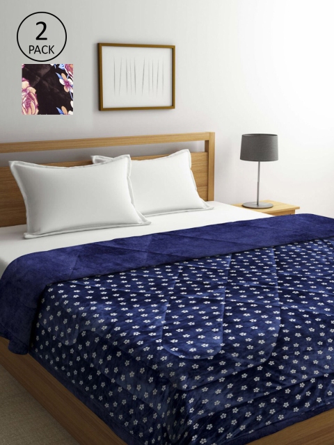 

KLOTTHE Set Of 2 Printed Heavy Winter 800 GSM Double Bed Quilt, Blue