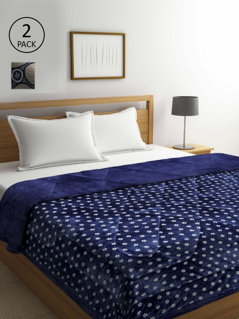 

KLOTTHE Set Of 2 Printed Heavy Winter 800 GSM Double Bed Quilt, Blue