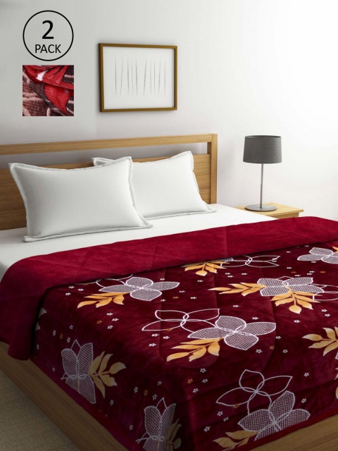 

KLOTTHE Set of 2 Floral Heavy Winter Double Bed Quilt, Red