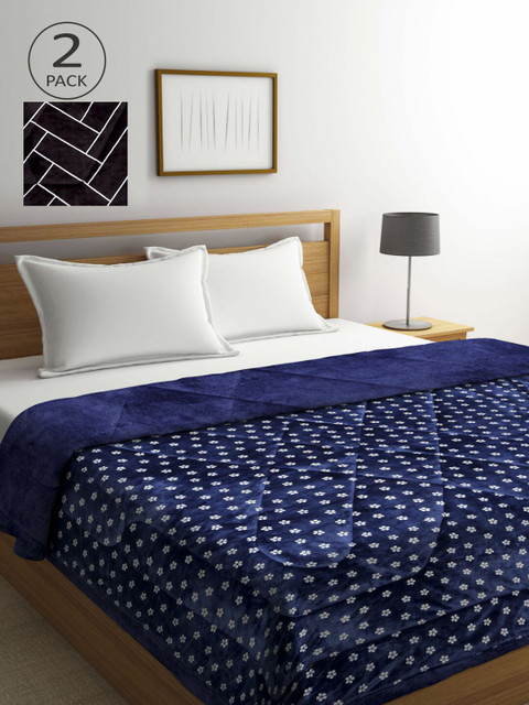 

KLOTTHE Blue & Violet Set of 2 Floral Heavy Winter Double Bed Quilt