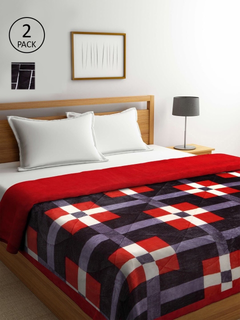 

KLOTTHE Set Of 2 Printed Heavy Winter 800 GSM Double Bed Quilt, Red