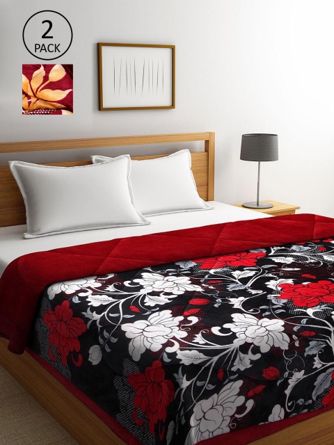 

KLOTTHE Maroon & White Set of 2 Floral Heavy Winter Double Bed Quilt