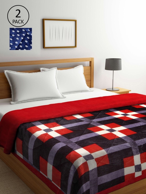 

KLOTTHE Set of 2 Geometric Heavy Winter Double Bed Quilt, Red