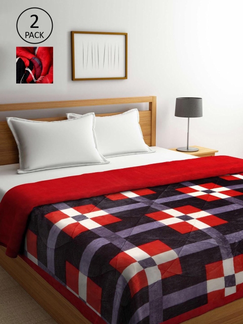 

KLOTTHE Red & Blue Set of 2 Geometric Heavy Winter Double Bed Quilt