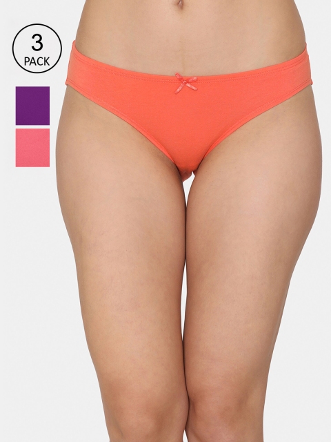 

Zivame Women Pack Of 3 Multi Pure Cotton Low-Rise Bikini Briefs