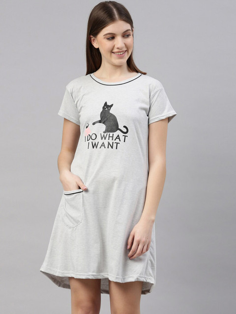 

TRUNDZ Grey Printed T-shirt Nightdress
