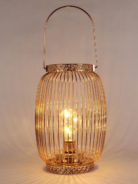 

EXIM DECOR Gold Toned Cage LED Table Lantern & Hanging Light