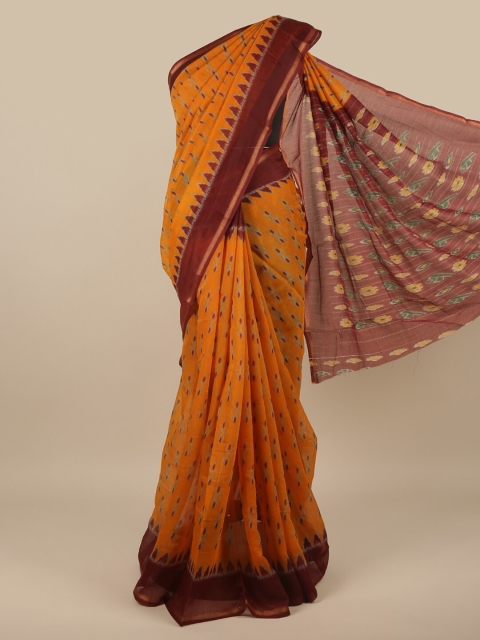 

Pothys Mustard & Maroon Ethnic Motifs Printed Zari Saree