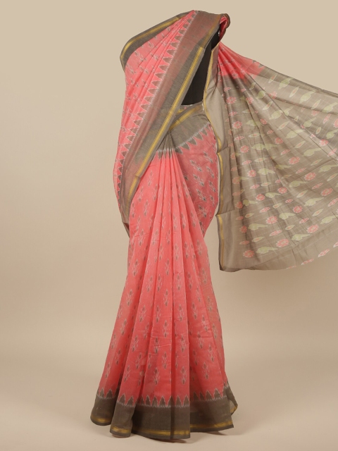 

Pothys Pink & Brown Ethnic Motifs Zari Saree