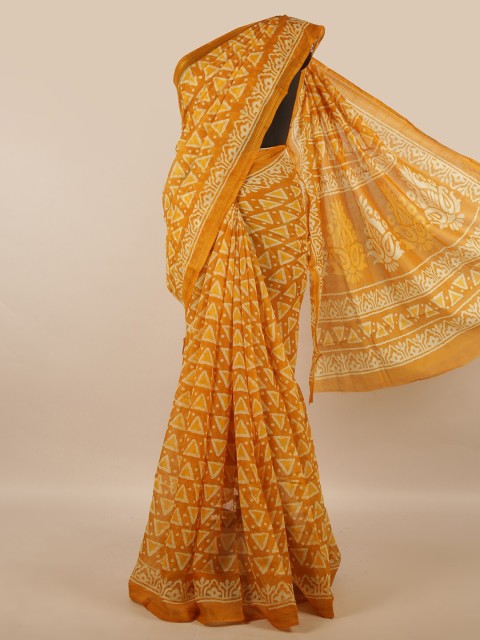 

Pothys Mustard Ethnic Motifs Printed Poly Chiffon Saree