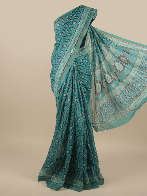 

Pothys Green & Navy Blue Paisley Saree