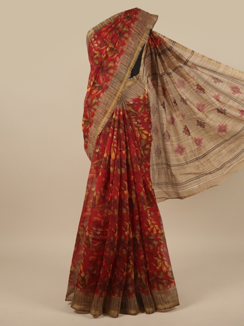 

Pothys Red & Beige Floral Printed Zari Saree