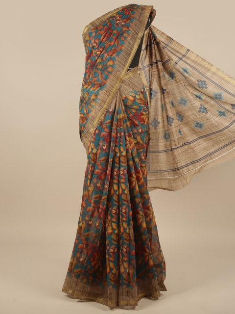 

Pothys Blue & Beige Floral Zari Saree