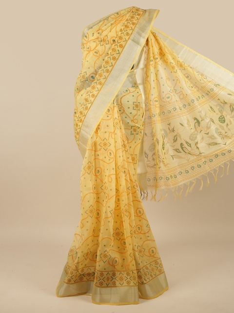 

Pothys Yellow & Green Floral Printed Pure Cotton Saree
